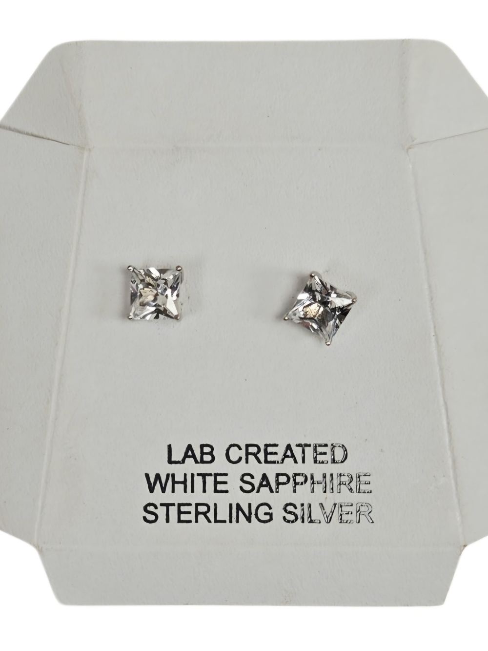 NWT Princess Cut Sterling Silver Lab-Created White Sapphire Stud Basket Earrings